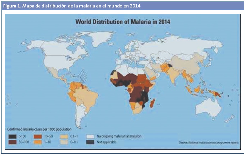 Figura 1. Mapa de distribución de la malaria en el mundo en 2014.
