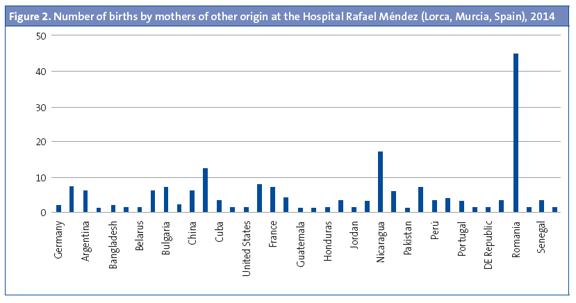 Figure 2. Number of births by mothers of other origin at the Hospital Rafael Méndez (Lorca, Murcia, Spain), 2014