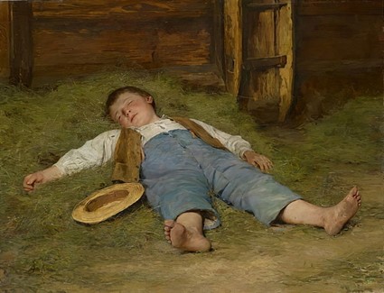 Niño durmiendo en el heno. Albert Anker, 1891.