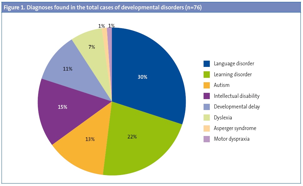 Figure 1. Diagnoses found in the total cases of developmental disorders (n=76)