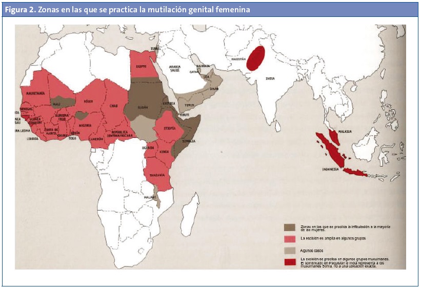Figura 2. Zonas en las que se practica la mutilación genital femenina.