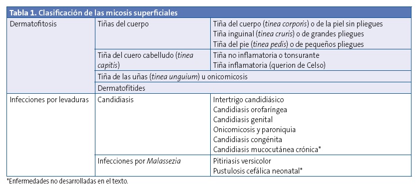 Tabla 1. Clasificación de las micosis superficiales