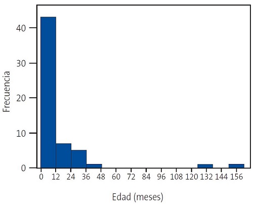 Figura 3. Distribución de edades en el momento de la presentación. En meses