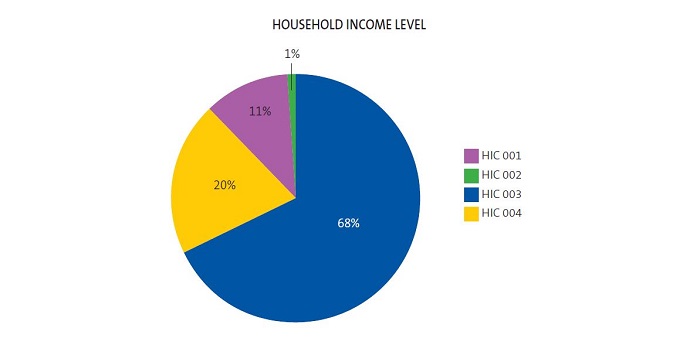 Figure 3. Distribution of the total sample (292 patients) by household income level, assessed by means of the pharmacy copay code in the health insurance card