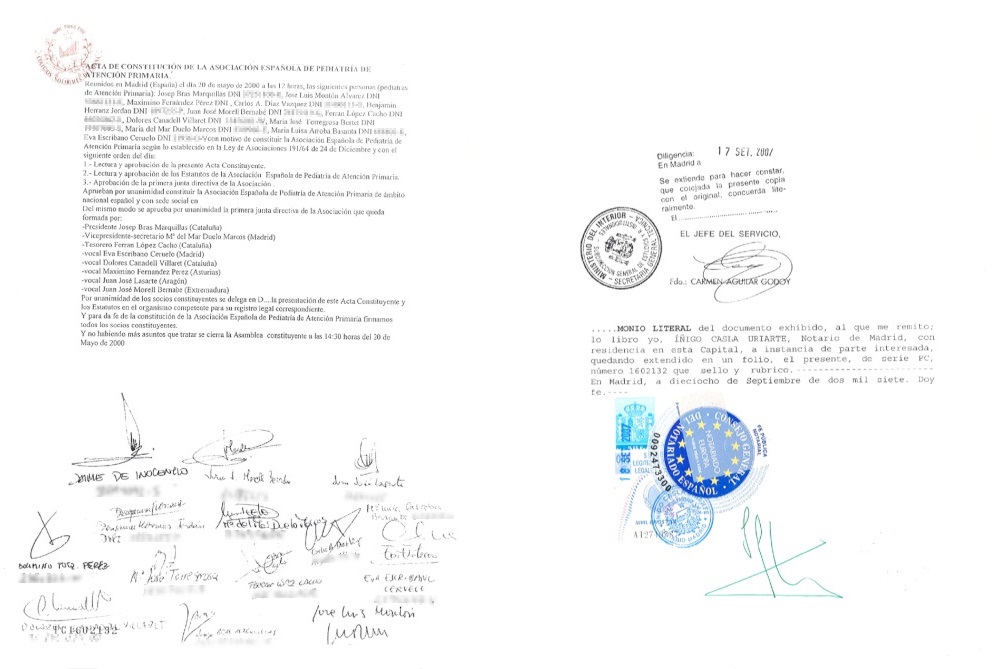 Acta de constitución de la AEPap firmada el 20 de mayo de 2000 (págs. 1 y 2)