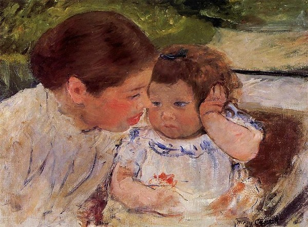 Susan comforting the baby. Mary Cassatt, 1881